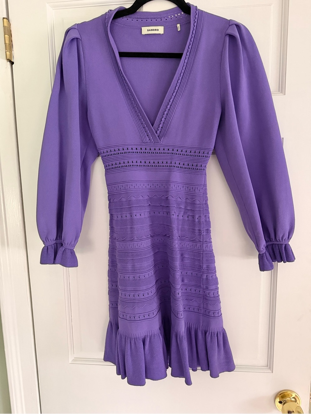 Sandro V-Neck Long Sleeve Knit Dress